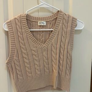 Women's Tan Cable Knit Sweater Vest